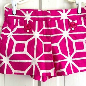 Trina Turk Hot Pink and White Geometric Shorts with Cute Button Detail size 2